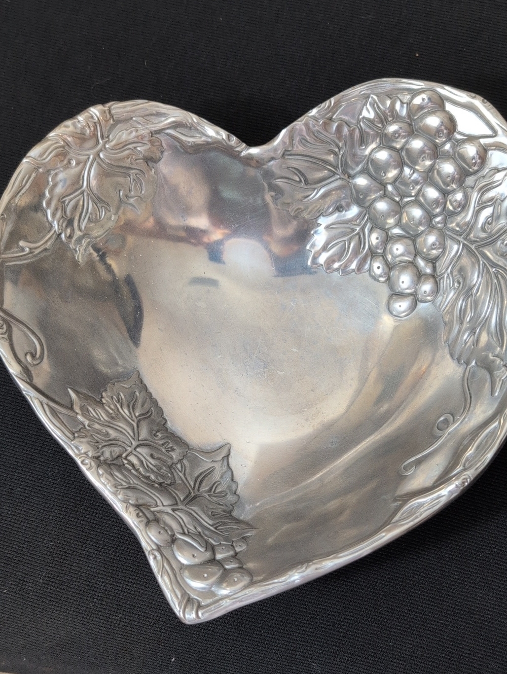 Arthur Court Silver-Tone Heart Serving Bowl with Grape Motif